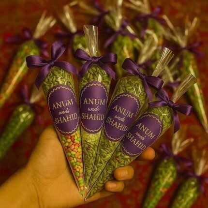 Mr. Mawaa Saunf Cones /Desi Wedding Favours / Shadi, Sangeet, Mehndi, Welcome, Dholki, Wedding Gift and Nikkah Favours/ Fastival/ Treats/ / Fennel cones for Wedding Decorative Items / Indian return gifts/ Traditional Saunf Cones for Wedding Guests – Ideal Desi Return Gift & Favor Pack (12 CONE Pack
