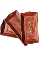 Wooden Serving Trays Modern Style With Cutout Handle Large, Medium And Small For Food, Wooden Trays For Breakfast - Natural Wood And Brown (Set of 3) Rectangular - Image 8